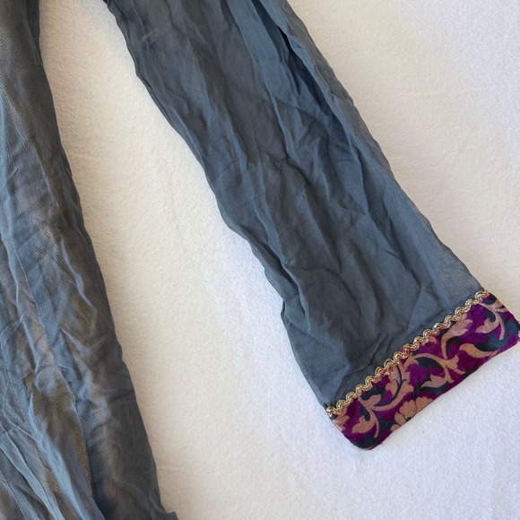 Vintage Indian Anarkali Long Tunic Dress Gray Magenta Beaded Embroidered Size 38 - Picture 5 of 16